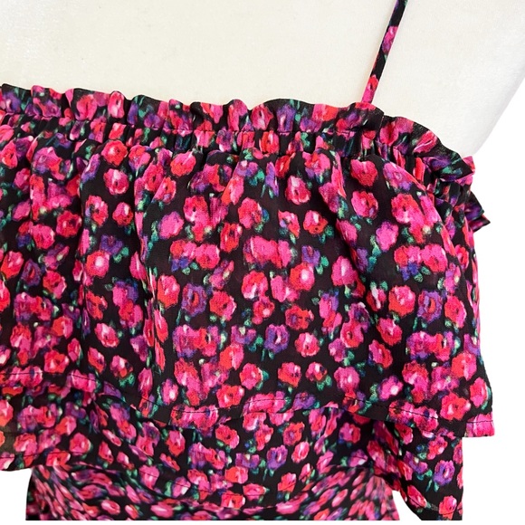 WAYF Daria Off Shoulder Ruffle Dress Berry Ditzy Large - Picture 8 of 16